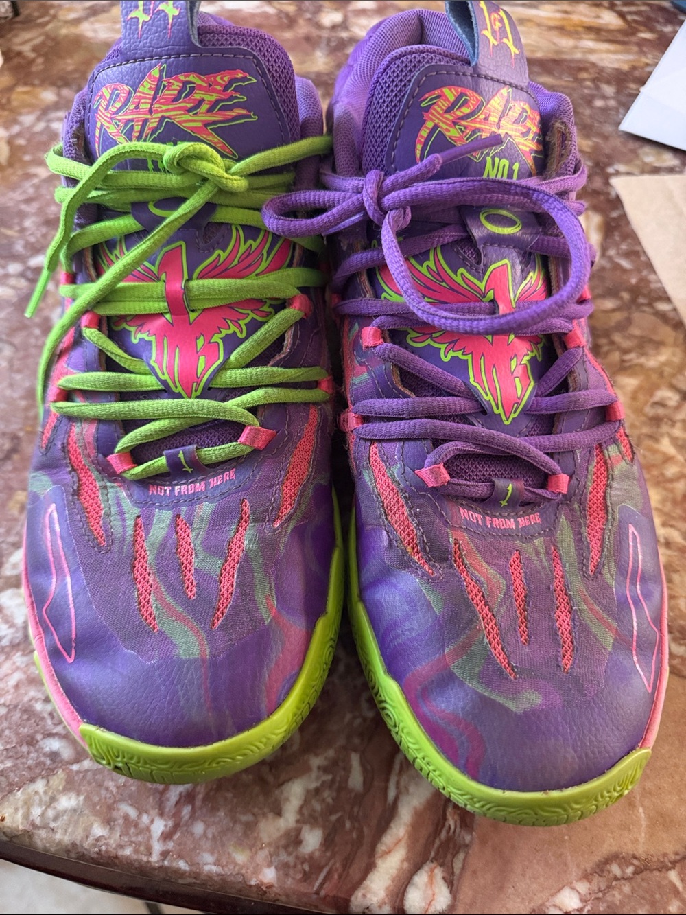 Puma Kids Purple Sneakers with Neon Green and Pink Accents